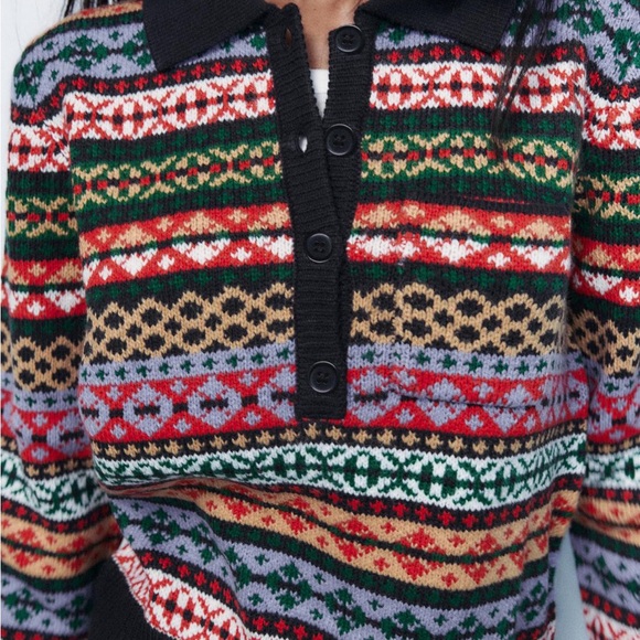 Zara Colorful Patterned Sweater, Size Large - Picture 3 of 9